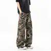 Pantalones de Trabajo Camuflaje Americano para Hombre An Yang Lavados Sueltos Pierna Ancha Pierna Recta Pantalones Casuales Bolsillos Múltiples Deportivos Pierna Curva