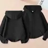 Moletom com Capuz Infantil Estilo Novo Primavera e Outono Zíper Solto Versátil Top Curto Cor Sólida Jaqueta Casual Roupa Infantil