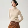 Ropa de punto de cachemira de una pieza sin costuras para otoño e invierno para mujer, ajuste ceñido y elegante suéter de cuello alto, suéter liso para usar debajo