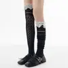 Calcetines Altos de Estilo Girly Blanco Leche Suave con Adorno de Encaje Dulce, Calcetines Largos JK, Calcetines Ligeros Transpirables Calados Hasta la Rodilla