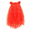 Peluca Cosplay de Rollo de Fideos Instantáneos Doble Moño Rojo, Peluca Afro Larga y Ondulada, Tocado para Disfraz de Fiesta de Halloween