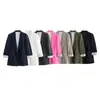 Comercio exterior al por mayor primavera nuevo estilo europeo y americano mezcla de lino manga traje chaqueta traje de color liso chaqueta