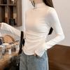 Nuevo Diseño de Otoño e Invierno 2026 Nicho Color Sólido Manga Larga Cuello Alto Corto Ajustado Adelgazante Camiseta Básica para Mujer