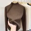Suéter de Tricô com Borda Babada Gola Alta Camiseta Base para Mulheres Outono e Inverno Branco Suéter Base Mulheres Primavera e Outono Novo Top