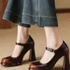 Zapatos de moda elegantes de una sola tira, zapatos de tacón alto retro negros para mujer, nuevo modelo 2026, zapatos Mary Jane de punta cuadrada con tacón grueso