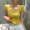 Camiseta Feminina de Algodão Penteado Puro 230g Manga Curta 2026 Novo Estilo de Verão Slim Fit Afina a Cintura Versátil Ombro Direito Gola U