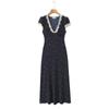 Vestido Polo de Renda Nicho Francês com Bolinhas Feminino Verão Costura na Cintura Renda Vintage Decote V Ajustado Vestido de Férias