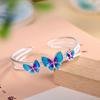 Moda Plata Fresco y Dulce Plata 999 Mariposa Azul Quemada Pulsera Juego de Mano para Mujer Pulsera Pastoral