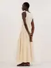 Vestido Colete de Gola V Transfronteiriço Estilo Europeu e Americano Verão 2026 Novo Vestido Longo de Cintura Baixa com Amarração Vestido de Algodão Puro