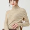 Suéter de punto de cachemira con giro dorado grueso para mujer, suéter de punto con base de lana pura y cuello medio alto, nuevo para otoño e invierno