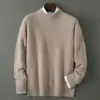 Suéter Premium para Hombre 100% Lana Pura, Cuello Semi Alto, Suéter Grueso de Negocios, Camiseta Base de Punto de Corte Holgado