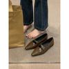 Zapatos marrones puntiagudos para mujer, primavera y otoño 2024, nuevos zapatos de mujer Joker de tacón bajo, sin cordones, suaves y planos.