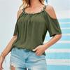 Ropa Europea y Americana de Mujer Transfronteriza Verano 2026 Deseo Amazon Ebay Moda Encaje Cuello Redondo Hombros Descubiertos Color Sólido Camiseta para Mujer