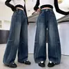 Jeans de Faca Torta para Meninas Novo Estilo Primavera e Outono para Crianças Médias e Grandes Calças Largas Soltas Calças Longas Casuais Patchwork Estilosas para Meninas Tendência