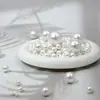 Contas ABS redondas de imitação de pérola de alta qualidade com furos retos em branco puro e off-white para artesanato DIY com miçangas, contas soltas para pulseiras e colares, acessórios no atacado
