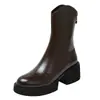 Botas de Tobillo de Tacón Grueso con Cremallera Trasera y Punta Redonda de Moda para Mujer, Botas Elásticas 2026 Primavera/Otoño, Botas Individuales Adelgazantes de Moda