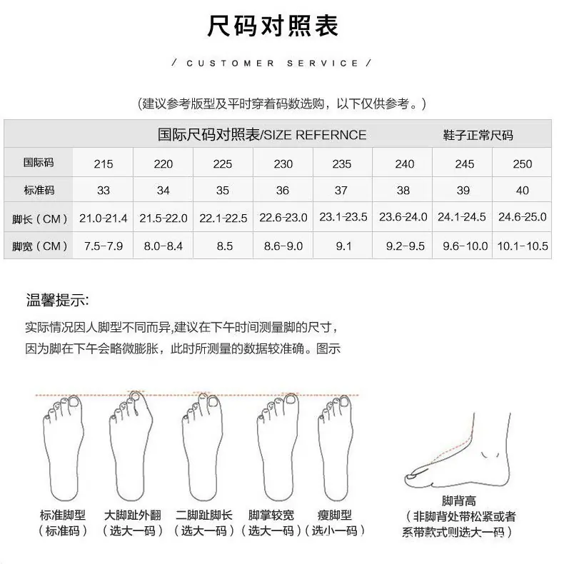 尺码对照表