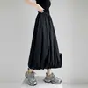 Tiro Real Estilo Deportivo Perezoso Americano Falda Midi Tulipán Holgada Ropa de Calle para Mujer Cintura Elástica Gris Falda Abullonada