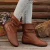 Botas casuales estilo europeo y americano, punta redonda, tacón bajo, hasta el tobillo, de meter, de piel sintética PU, versátiles y sencillas