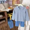 Pijama para niños, conjunto cálido de otoño e invierno para bebé, unisex de manga larga y pantalón largo, ropa de estar para niños, cárdigan con cuello
