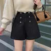 Shorts Casuales para Mujer 2026 Otoño/Invierno Nuevos Shorts de Traje de Lana de Cintura Alta con Botones Pantalones de Pierna Ancha de Corte A