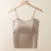 Camisola sin costuras de seda de hielo con copas de sujetador incorporadas, bandeau anti-exposición, camiseta sin mangas adelgazante para mujer
