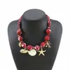 N13606 Collar Transfronterizo Serie Dopamina Océano Colgante de Coral y Caracola Collar de Tela Vintage Colorido Venta al por Mayor