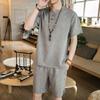 Estilo Chinês Verão Fino Algodão e Linho Casual Botão Retrô Manga Curta Camiseta Shorts Masculino Seda Gelada Conjunto Roupas de Casa Tendência