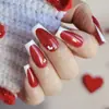Unhas Usáveis para o Dia dos Namorados com Pontas Francesas Brancas Doces e Estampa de Coração Doce, Unhas Postiças Reutilizáveis