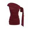 Vestido Mini Sexy de Manga Curta e Um Ombro com Design de Fita para Mulheres Baixas, Vestido Bodycon Franzido para o Verão