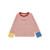 Camiseta Base de Manga Larga con Cuello Redondo y Bloques de Color Rayados para Niños Wulibuyi 2026 Nuevo Estilo Coreano Primavera y Otoño Camiseta Infantil Moderna