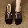 Sapatos Mary Jane Planos Estilo Preppy Retrô com Fivela T de Camélia e Pelo Integrado Bico Redondo Forrados com Lã Sapatos Pequenos de Couro para Mulheres