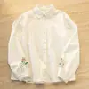 Camisa Bordada Artística Fresca Estilo College de Manga Longa, Nova Coleção Primavera e Outono, Top Solto Casual Versátil Emagrecedor
