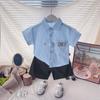 Traje de Verano para Niños 2025 Estilo Nuevo Camisa de Manga Corta de Verano para Bebé Conjunto de Dos Piezas Mameluco para Bebé Envío Directo