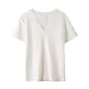 Nova Coleção Outono 2026 Roupas Femininas: Camiseta de seda e linho com costura invertida, top de manga curta de linho Lyocell com toque fresco e textura de floco de neve Tencel