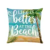 Elementos Marinos, Atmósfera de Verano, Letras Impresas Digitalmente, Elementos de Playa de Cocos, Funda de Cojín para Sofá del Hogar