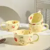 Caneca de Cerâmica Creme Floral Pintada à Mão Estilo Ins para Uso Doméstico, Copo de Água de Alta Estética, Xícara de Chá de Verão, Caneca Criativa