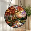 Adorno Colgante de Vidrio Colorido con Arroyo de Bosque Otoñal Transfronterizo, Decoración de Vidrio para el Hogar, Decoración de Ventana, Atrapasoles para el Jardín