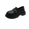 Mocasines retro para mujer, nueva colección de otoño, con suela gruesa, versátiles con hebilla de cinturón, adecuados para ir al trabajo, estilo fácil de poner, mocasines pequeños de piel