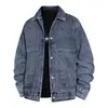 Chaqueta de mezclilla estilo workwear para hombre, otoño e invierno, corte holgado, cuello de solapa, multibolsillos, chaqueta de moda, lavada y desgastada, estilo callejero