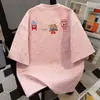 Camiseta de Verano Unisex de Algodón Puro Pesado con Estampado Divertido tipo Bordado Falso, Corte Holgado, para Pareja, Tie-Dye, Cuello Redondo, Manga Corta, Top Moderno
