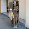 Vestido Sudadera Estilo Japonês Tendência Primavera 2026 Solto Gola Redonda Manga Longa Barra Franzida Acima do Joelho Emagrecedor Cauda de Peixe