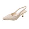Sandálias de salto alto estilo Chanel estilo francês femininas 2024 novo verão salto fino bico fino sapatos confortáveis de camada única