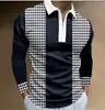 Nova Camisa Polo Casual Masculina de Outono 2023, Comércio Exterior, Estampa 3D, Cor Sólida, Zíper, Manga Longa