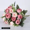 15 Flores de Camélia e Peônia, Pequeno Buquê de Peônias tipo Botão Estilo Coreano, Arranjo de Flores para Decoração de Casa Estilo Pastoral