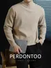 Suéter de Punto Cálido de Modal Suave de Gama Alta con Cuello Alto para Hombre, Ropa Interior Sencilla de Otoño e Invierno con Suéter de Lana de Rayas Verticales