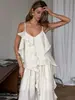 Conjunto Casual de Moda Nova Europeu e Americano Transfronteiriço Primavera/Verão 2026 com Camisola com Babados e Calça Longa Feminina para um Look Elegante no Trajeto para o Trabalho