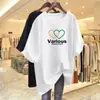 Camiseta de Manga Corta Estilo Nuevo Comercio Exterior 2026 para Mujer, Holgada Talla Grande, Adelgazante, Cubre Vientre, Top Estampado de Media Manga