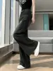 Jeans de Pierna Ancha Estilo Americano Negro y Gris para Mujer Otoño 2026 Nuevos de Cintura Alta Sueltos Adelgazantes Tallas Grandes Rectos Hasta el Suelo