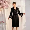 Bata de malla OZON con lunares satinados y manga acampanada con cinturón, bata de baño nupcial de longitud media, bata para mujer para el hogar y el exterior 1259